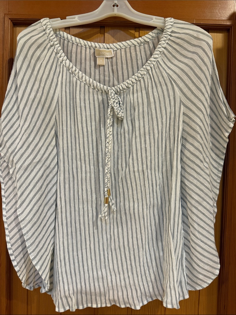 Michael Kors White and Gray Striped Peasant Tunic Size M